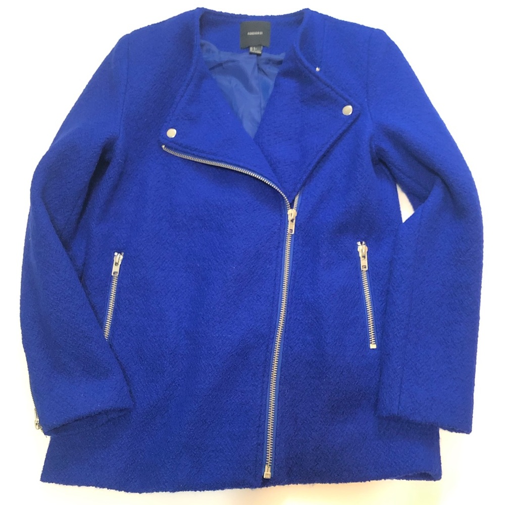NWOT FOREVER 21 COBALT BLUE WOOL MOTO JACKET COAT